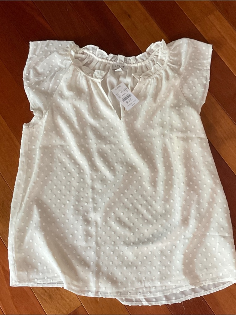 J. Crew Ivory Swiss Dot Ruffle-Neck Blouse